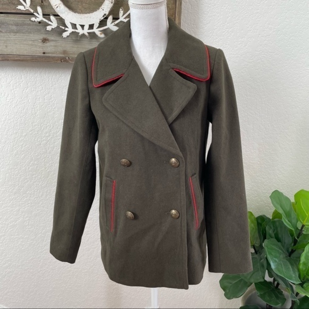 Express green piped military inspired pea‎ coat size S NWT